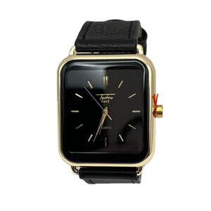 Techno Pave Jasper 35mm Square Leather Band Watch in Black/Gold